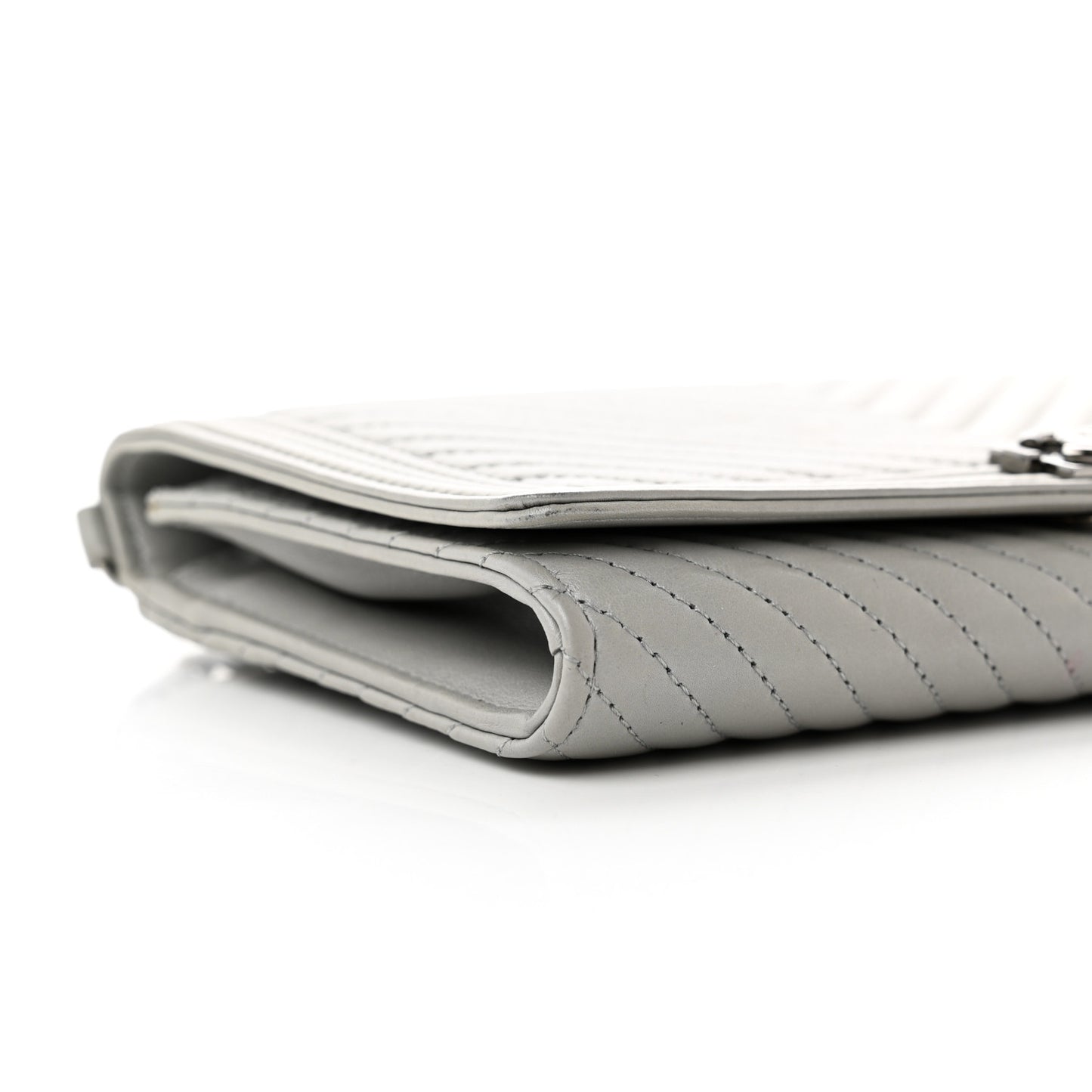 Calfskin Chevron Quilted Boy Wallet On Removable Chain WOC Grey