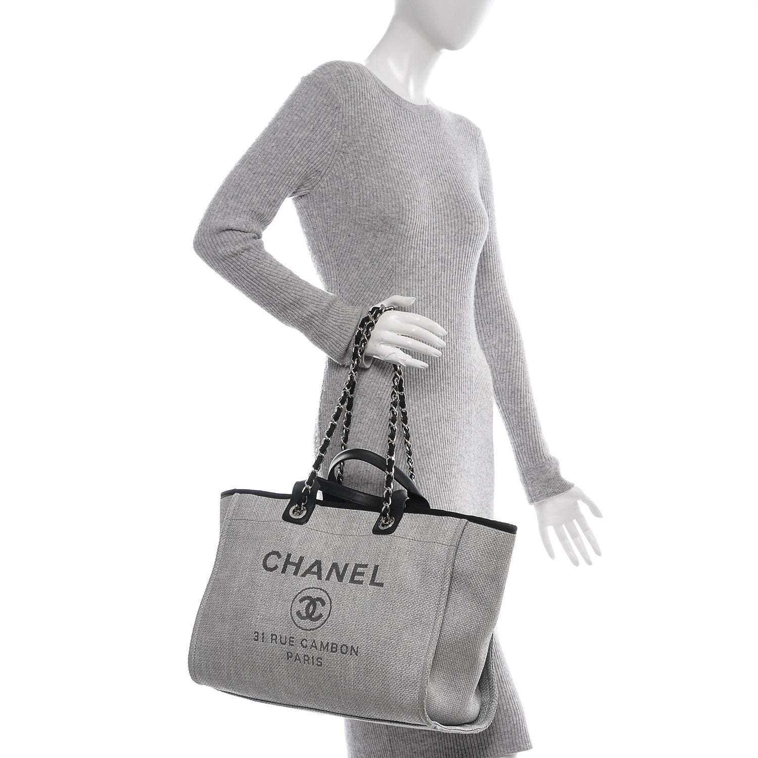 Chanel Canvas Large Deauville Tote Grey 2 of 7