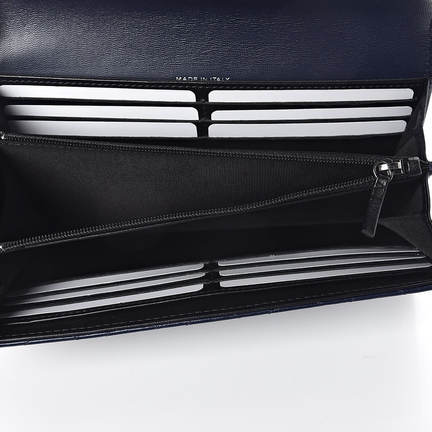 Lambskin Quilted Large Gusset Flap Wallet Navy Black