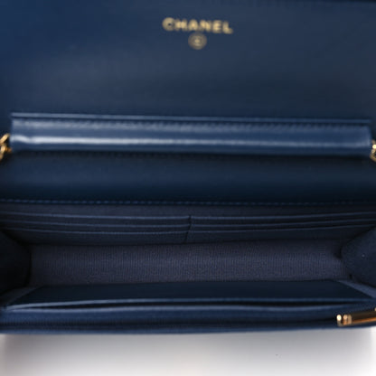 Chanel Denim Printed Wallet On Chain WOC Dark Blue 5 of 11