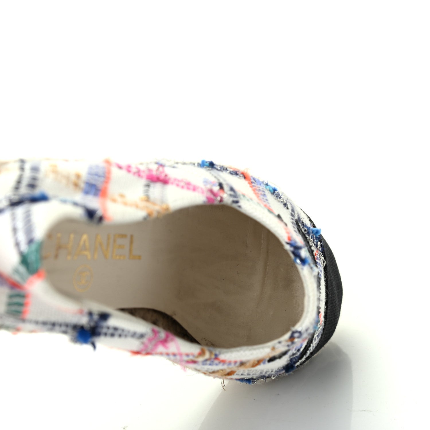 Chanel Tweed Grosgrain CC Espadrilles 35 White Blue Pink Green Black 9 of 12
