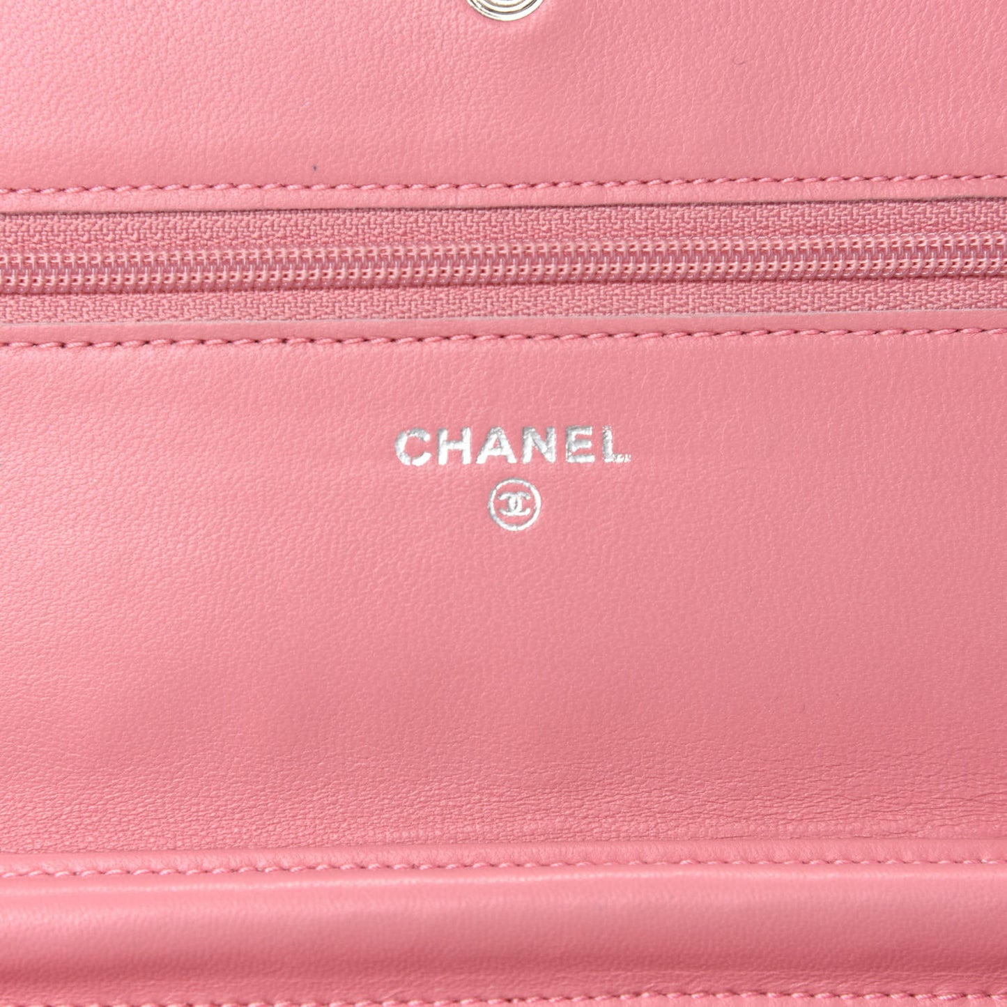 Lambskin Camellia Embossed Wallet On Chain WOC Pink
