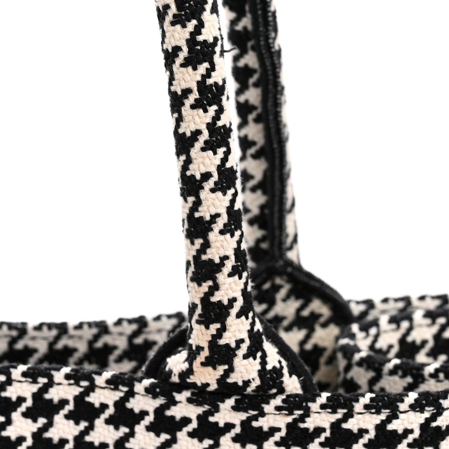 Canvas Houndstooth Embroidered Medium Book Tote Black White