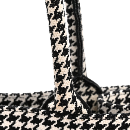 Christian Dior Canvas Houndstooth Embroidered Medium Book Tote Black White 12 of 13