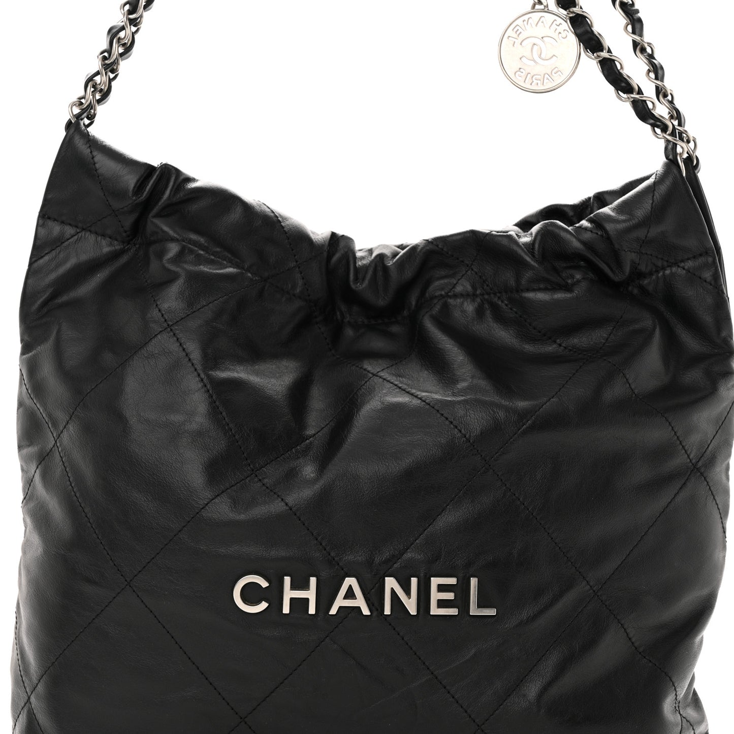 Shiny Calfskin Quilted Small Chanel 22 Black