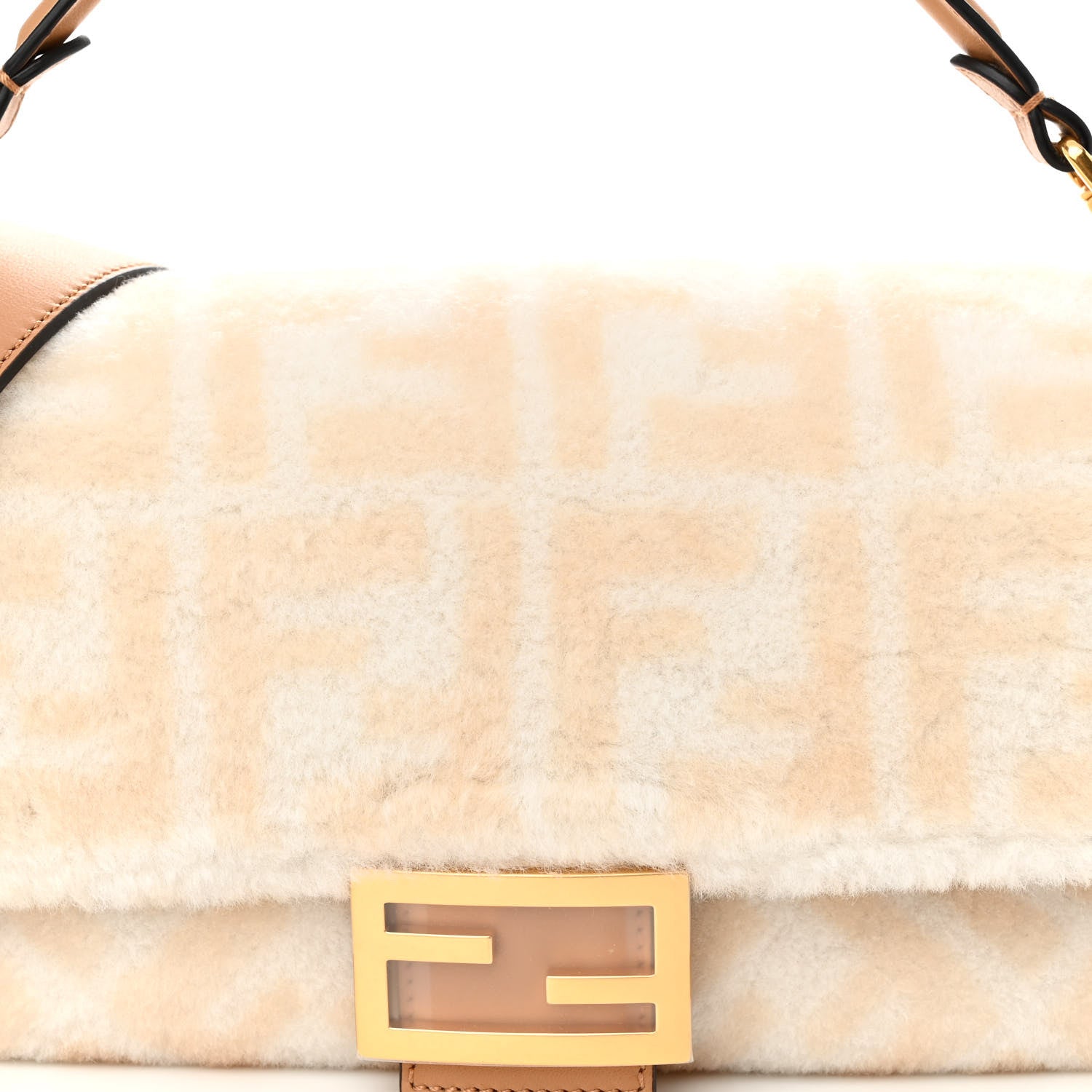 Fendi Shearling Vitello Dolce Macro FF 1974 Baguette White Ice Cuoio Miele Scuro 7 of 9