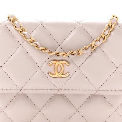 Chanel Lambskin Quilted CC Pearl Crush Wallet on Chain WOC Light Purple 9 of 13