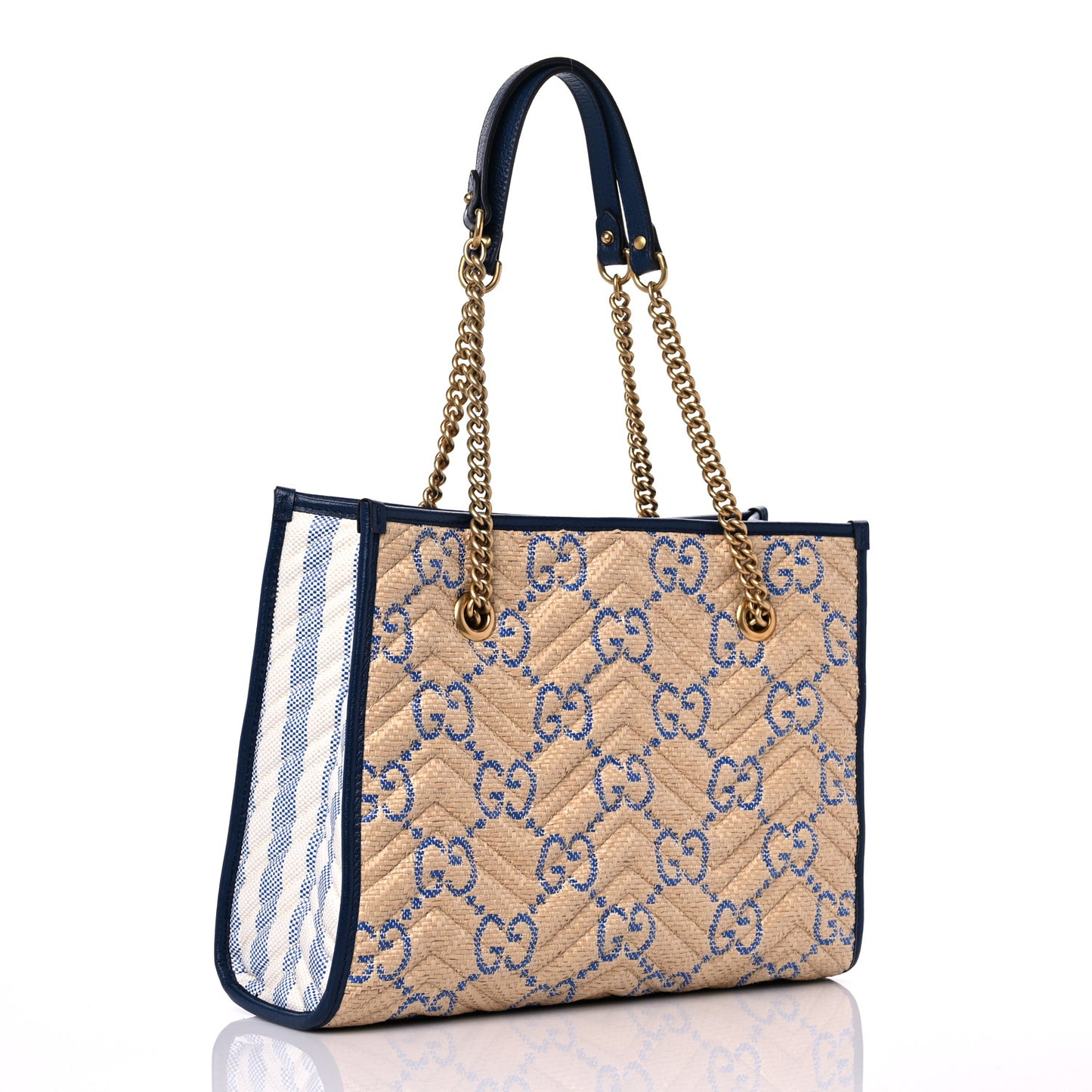 Raffia GG Monogram Matelasse Medium GG Marmont Shoulder Tote Natural Royale Off White