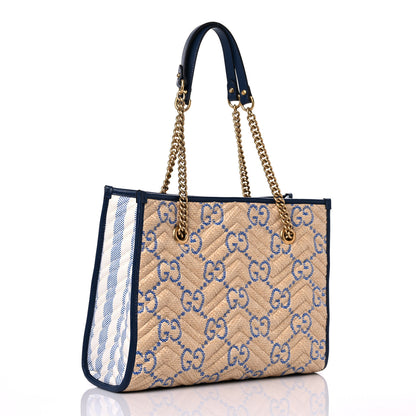 Gucci Raffia GG Monogram Matelasse Medium GG Marmont Shoulder Tote Natural Royale Off White 3 of 9