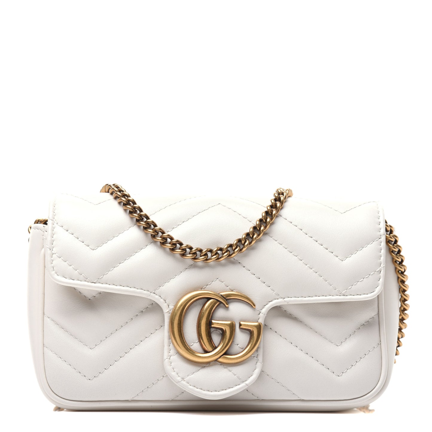 Calfskin Matelasse Super Mini GG Marmont Shoulder Bag White