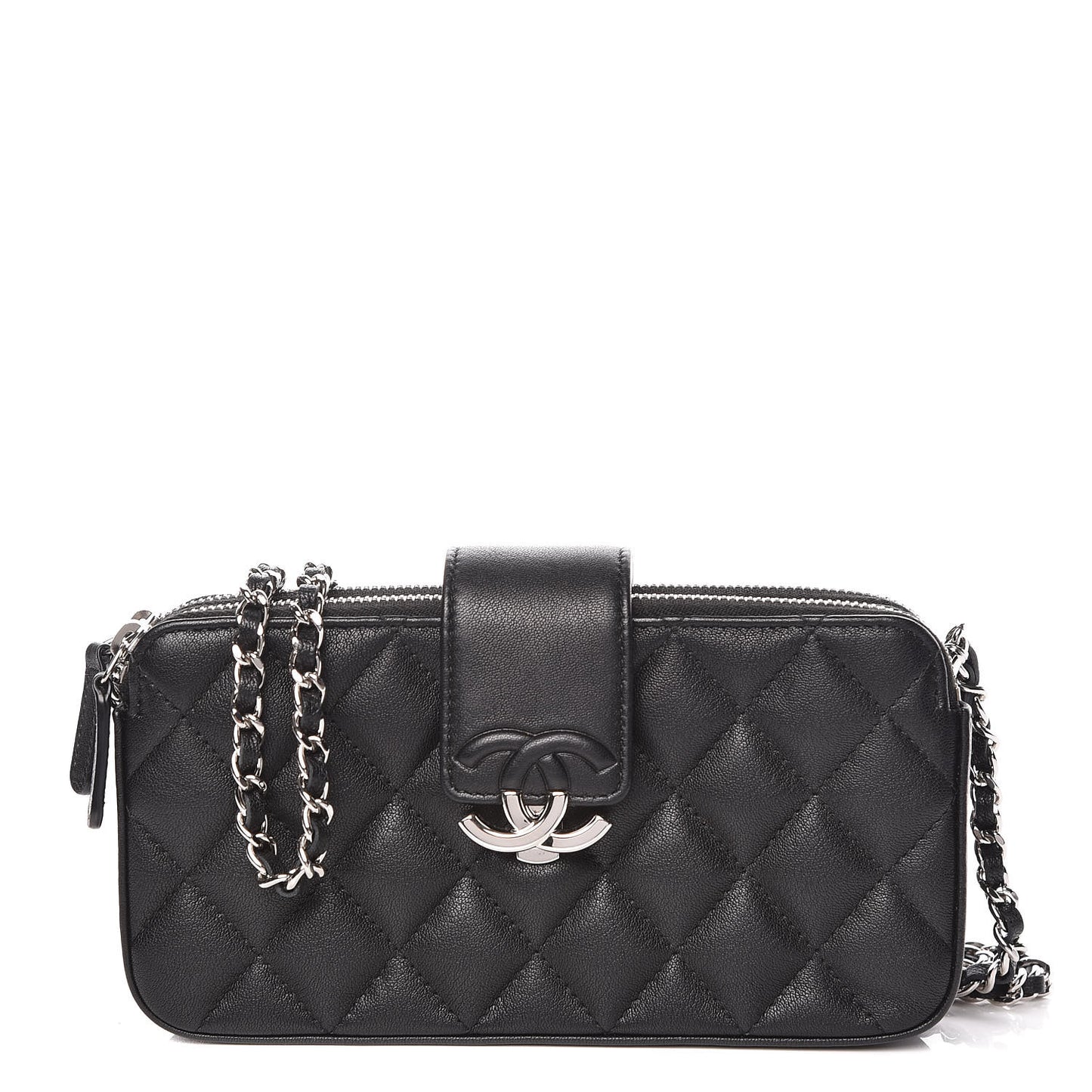 Lambskin Quilted CC Box Clutch With Chain Black
