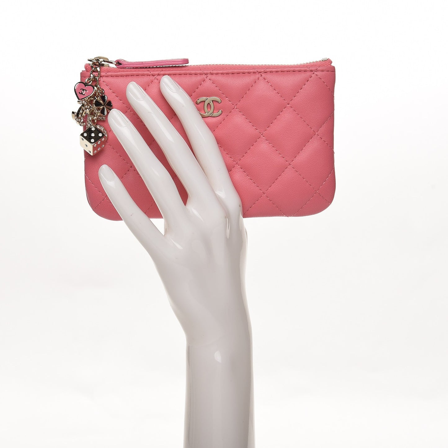 Lambskin Quilted Small Casino Cosmetic Case Pink