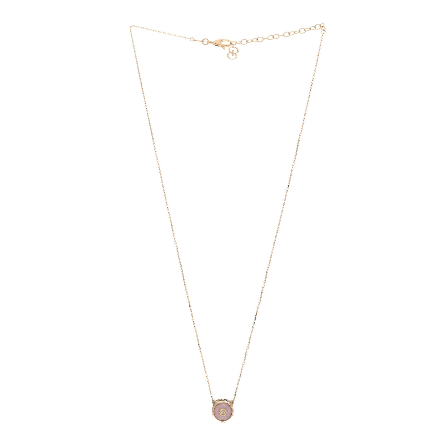 18K Yellow Gold Diamond Pink Opal Le Marche Des Merveilles Feline Pendant Necklace