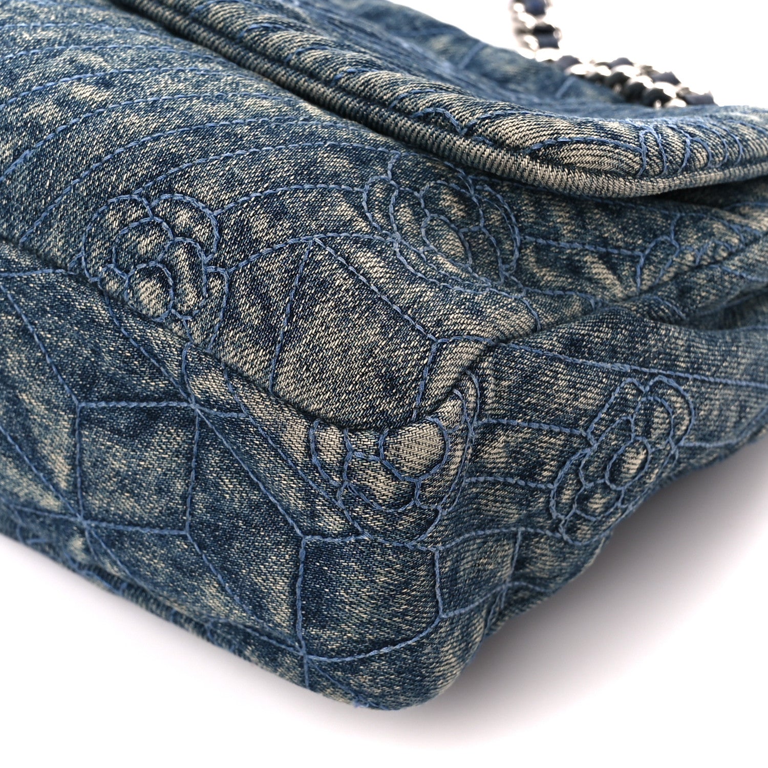 Chanel Denim Quilted Camellia Embroidered Large Flap Blue 11 of 11