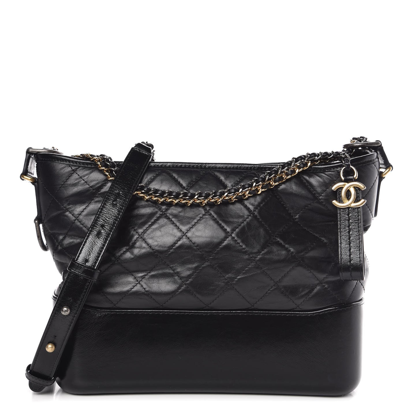 Aged Calfskin Quilted Medium Gabrielle Hobo Black