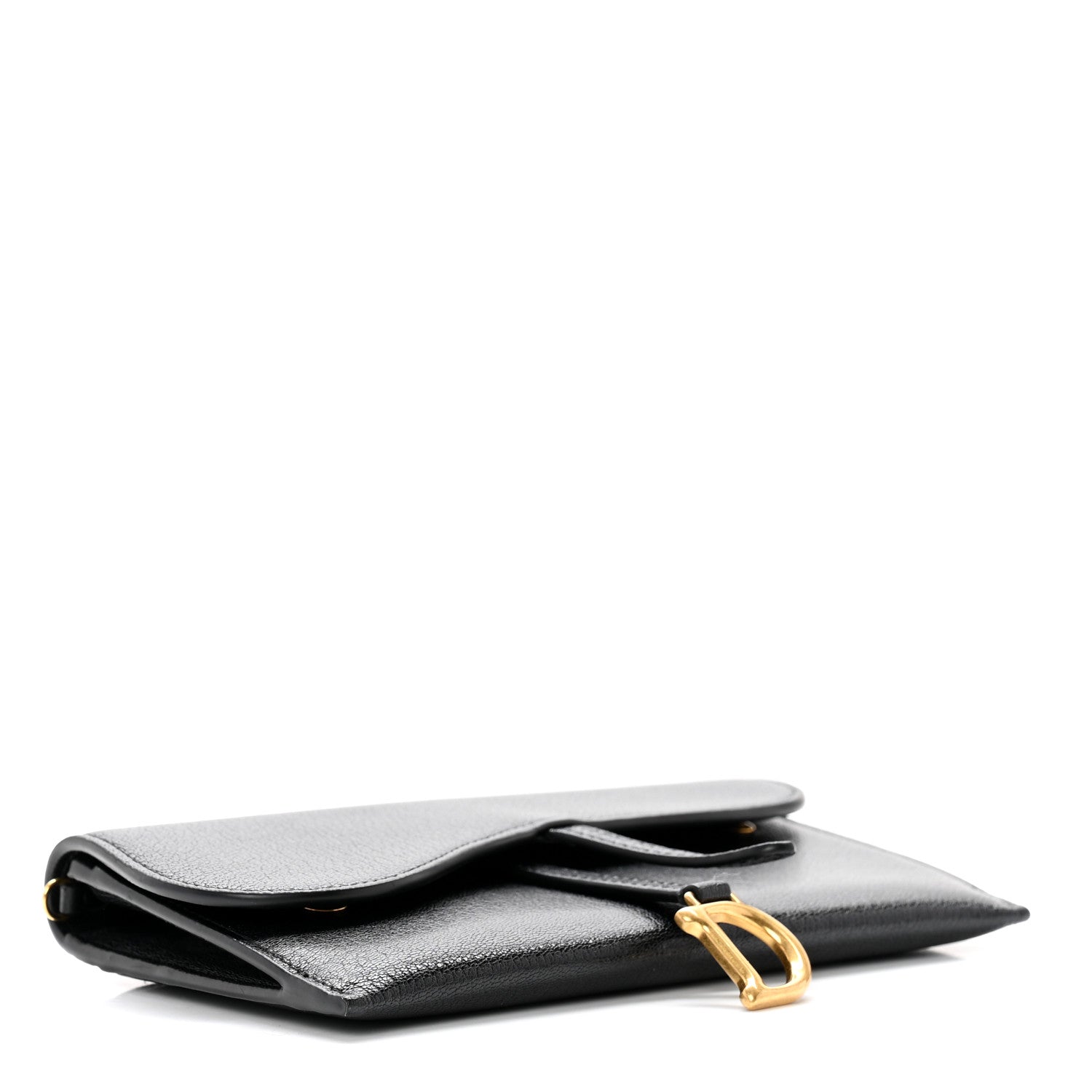 Christian Dior Grained Calfskin Saddle Chain Wallet Pouch Black 3 of 7