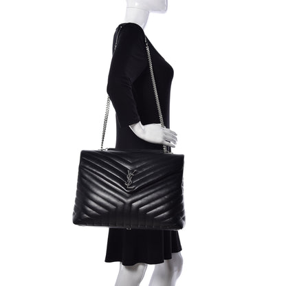 Saint Laurent Calfskin Y Quilted Monogram Large Loulou Chain Satchel Black 2 of 13