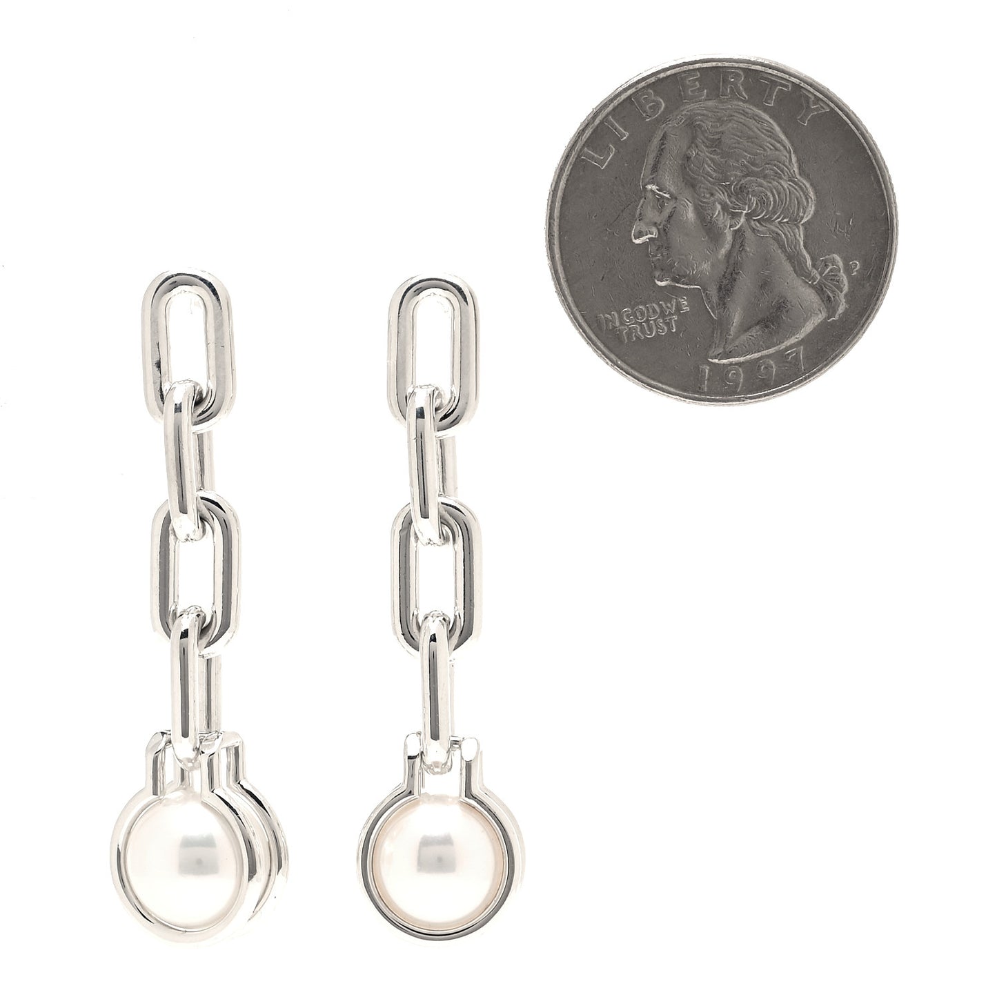 Sterling Silver Pearl HardWear Triple Link Earrings