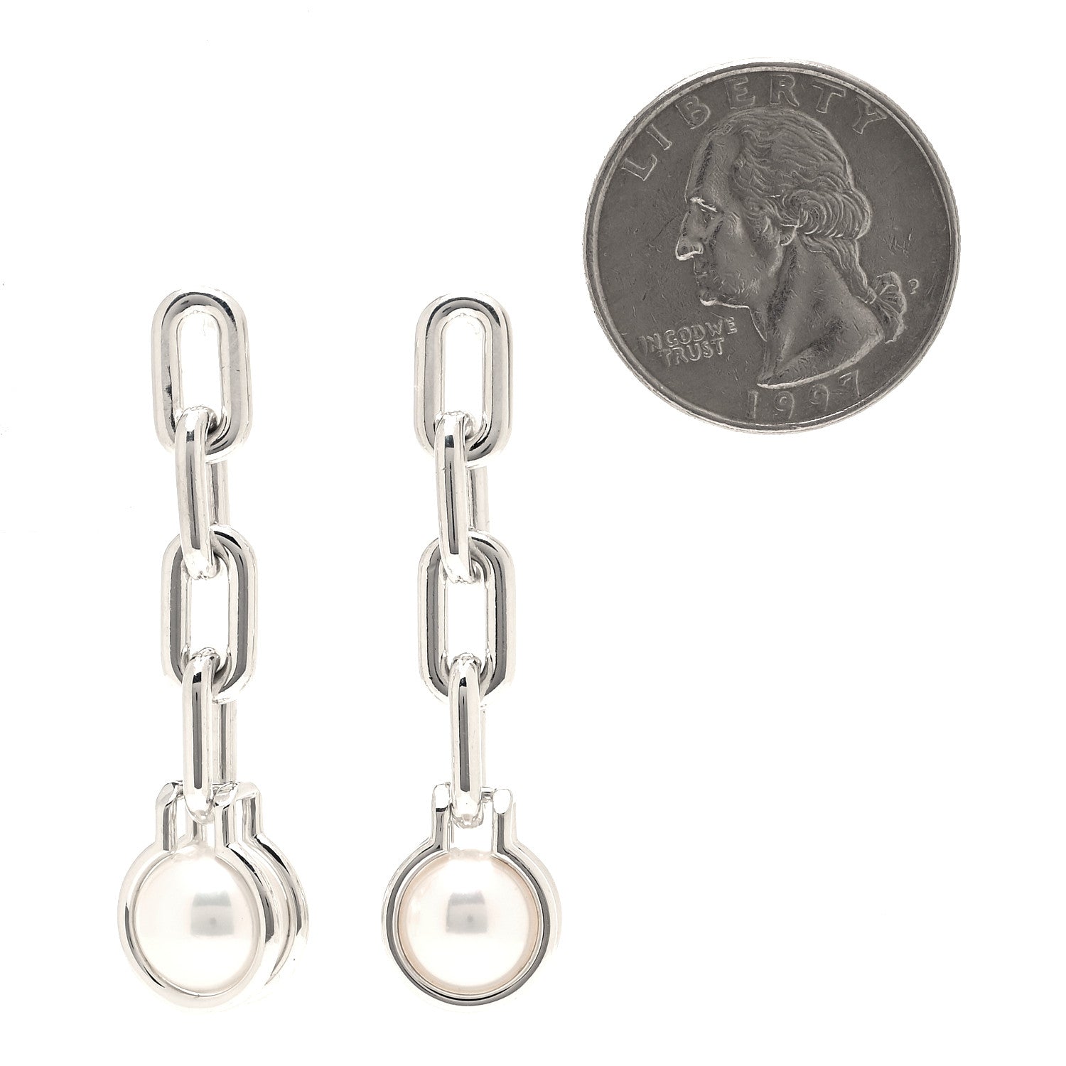 Tiffany Sterling Silver Pearl HardWear Triple Link Earrings 2 of 4