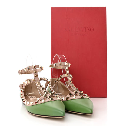 Valentino Garavani Calfskin Rockstud Cage Ballerina Flats 36.5 Deep Clover Poudre 12 of 12