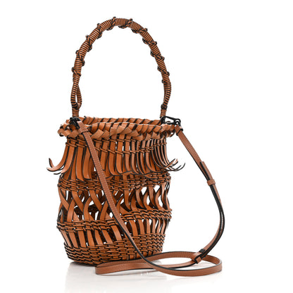 Loewe Calfskin Fringe Woven Small Bucket Bag Tan 3 of 9