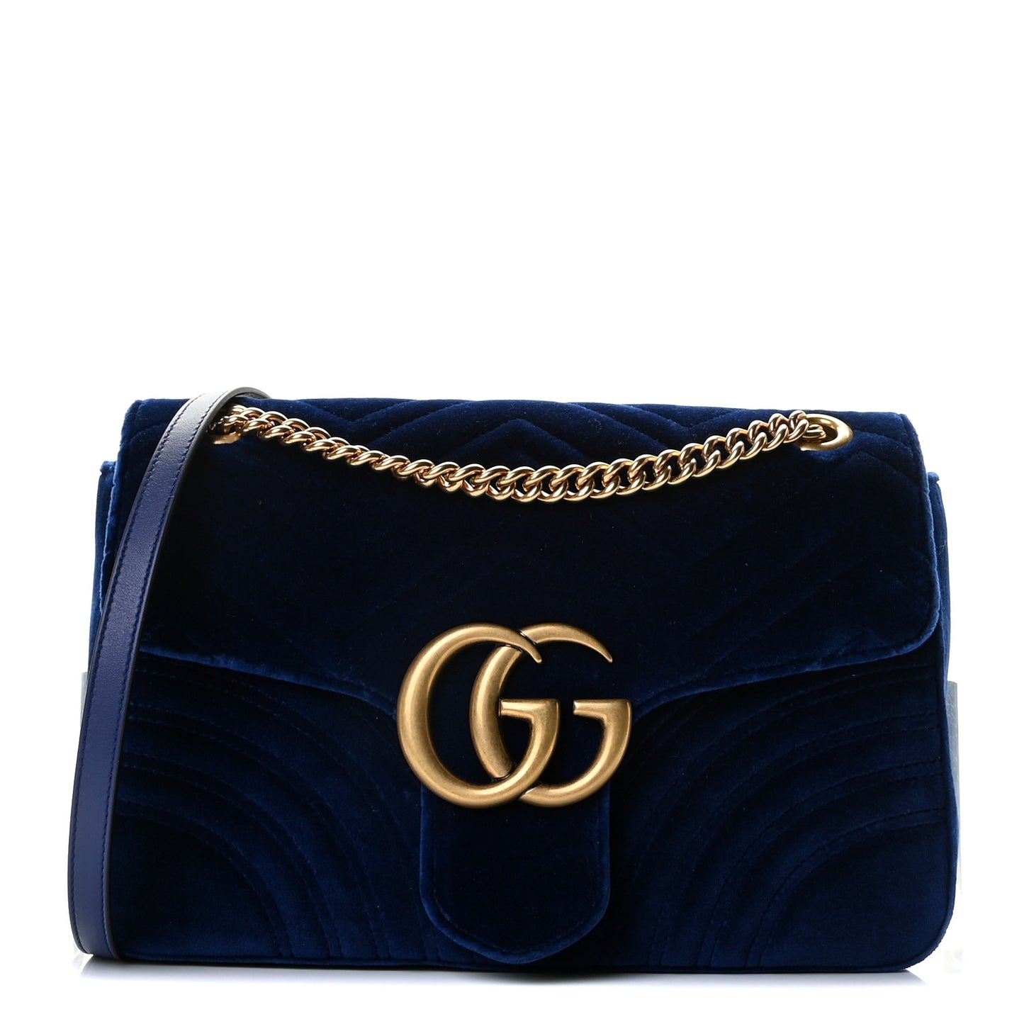 Velvet Matelasse Medium GG Marmont Shoulder Bag Cobalt Blue