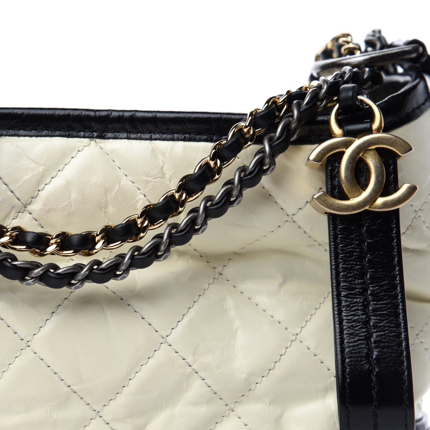 Aged Calfskin Quilted Small Gabrielle Hobo Black White