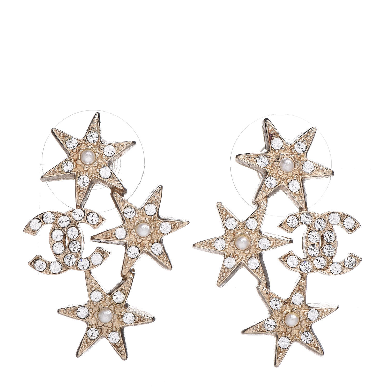Chanel Crystal Pearl CC Star Earrings Gold 1 of 4