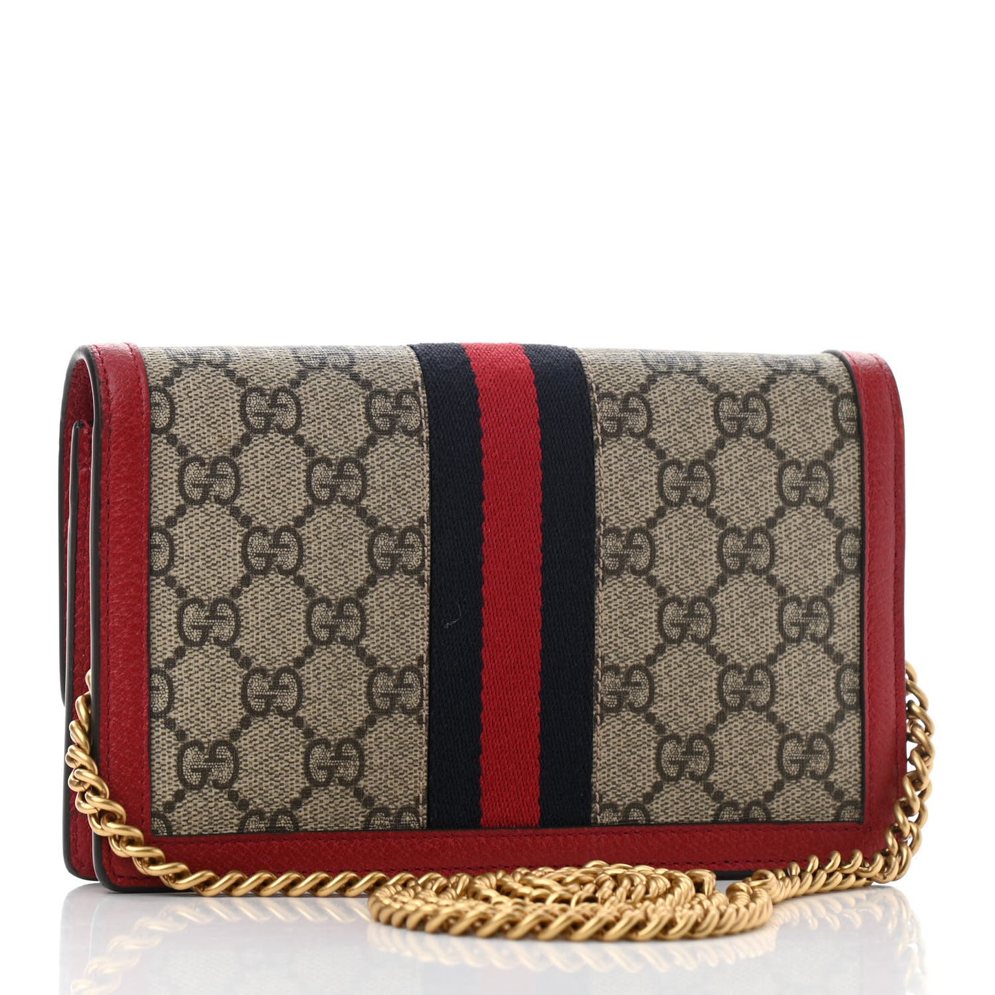 GG Supreme Monogram Web Queen Margaret Chain Wallet Red