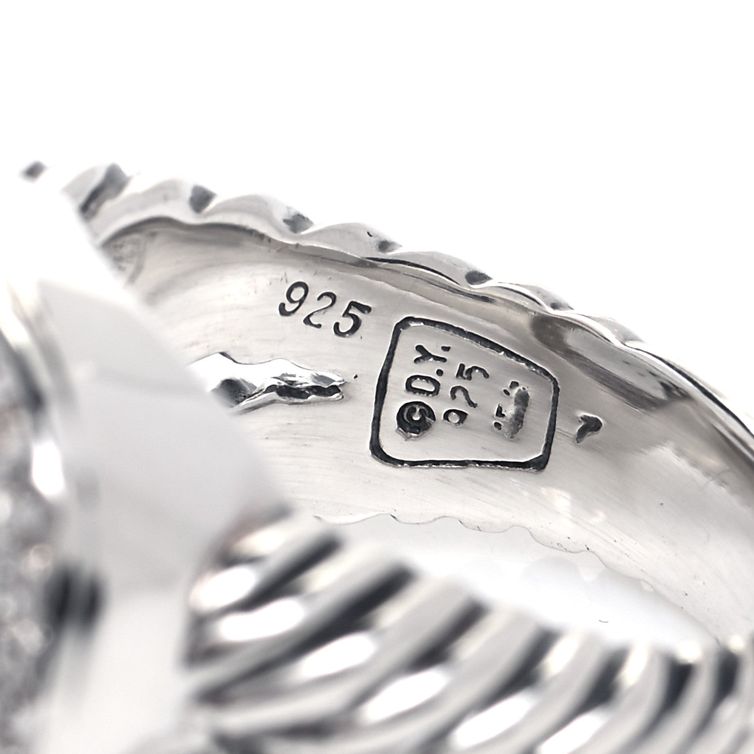 David Yurman Sterling Silver Diamond Prasiolite 14mm Albion Ring 54 7 4 of 5