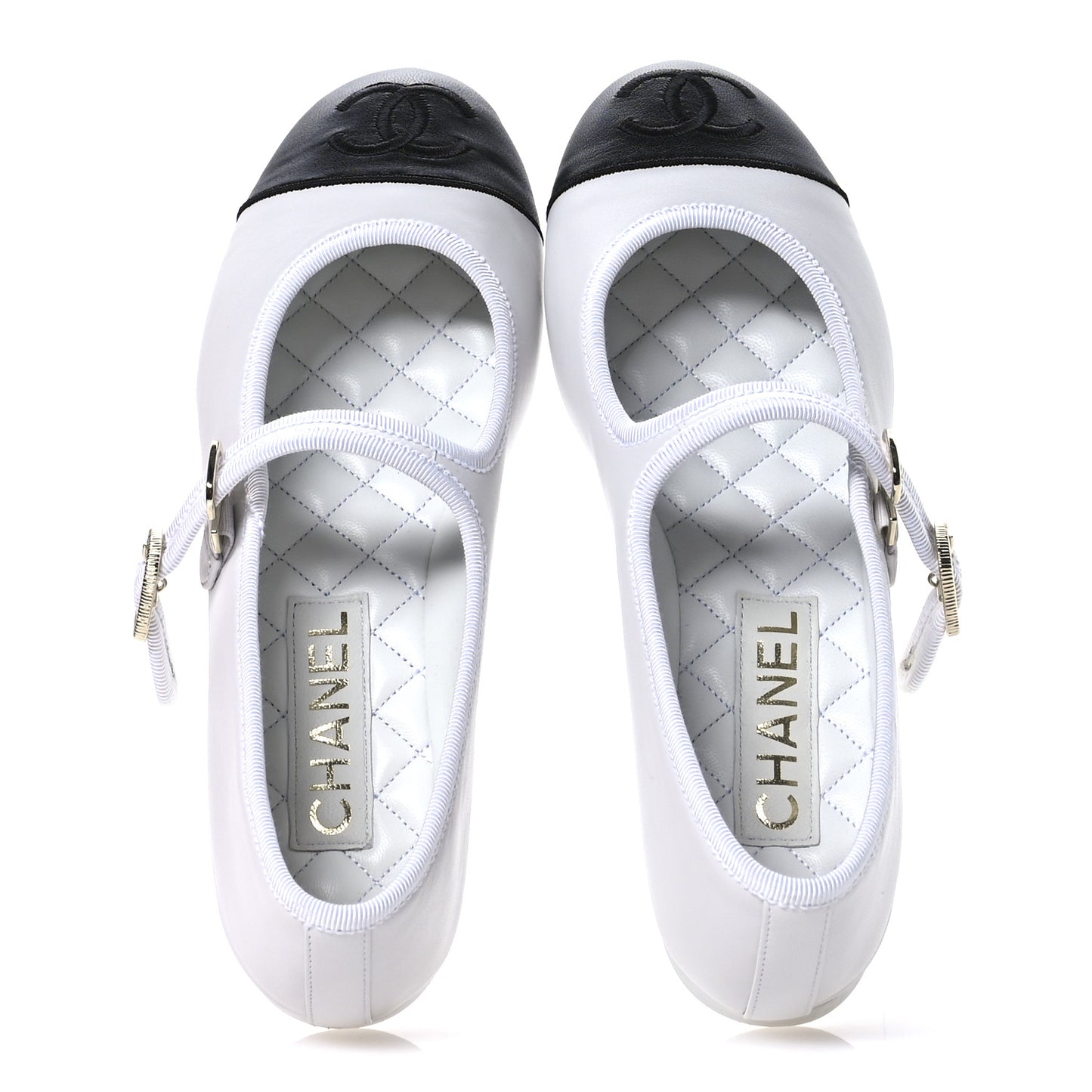 Lambskin Mary Jane Flats 37.5 White Black