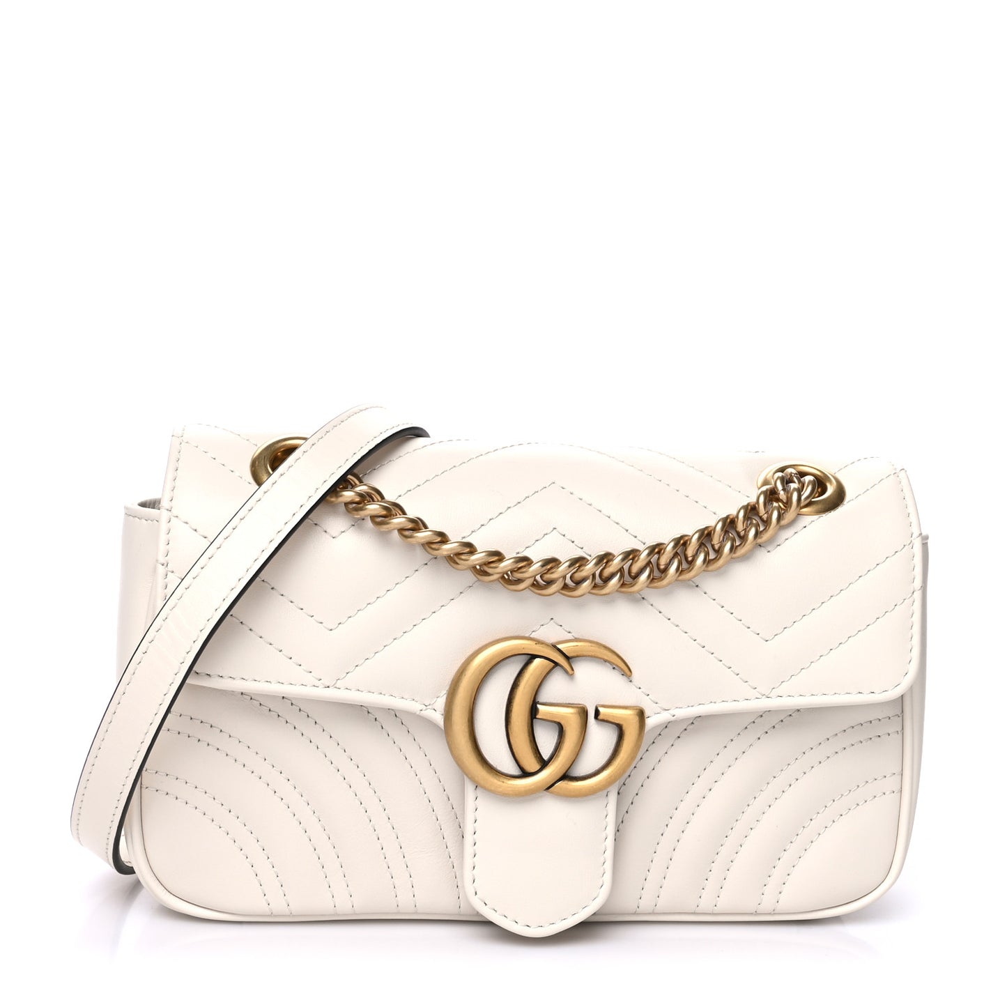 Calfskin Matelasse Mini GG Marmont Shoulder Bag White
