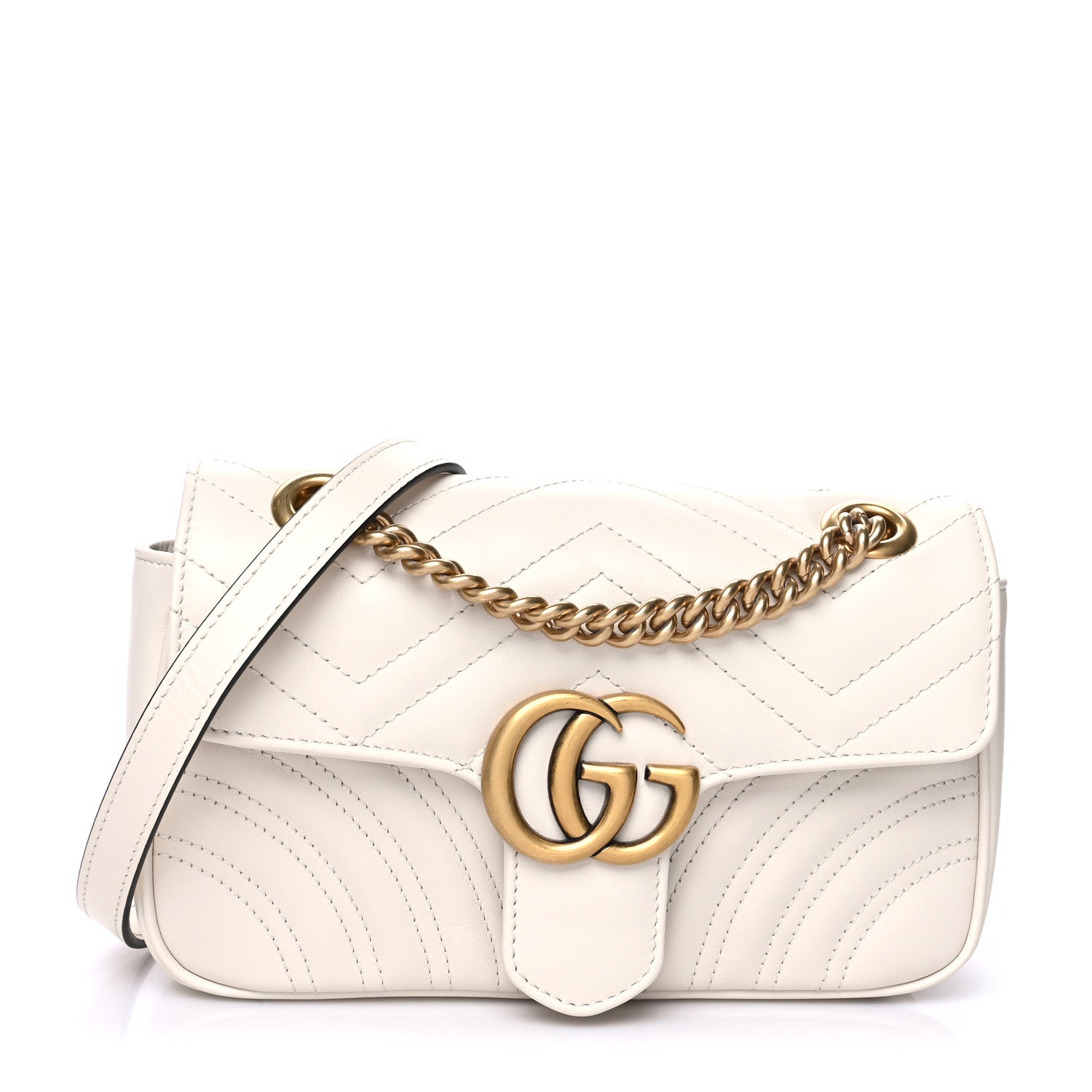 Gucci Calfskin Matelasse Mini GG Marmont Shoulder Bag White 1 of 11
