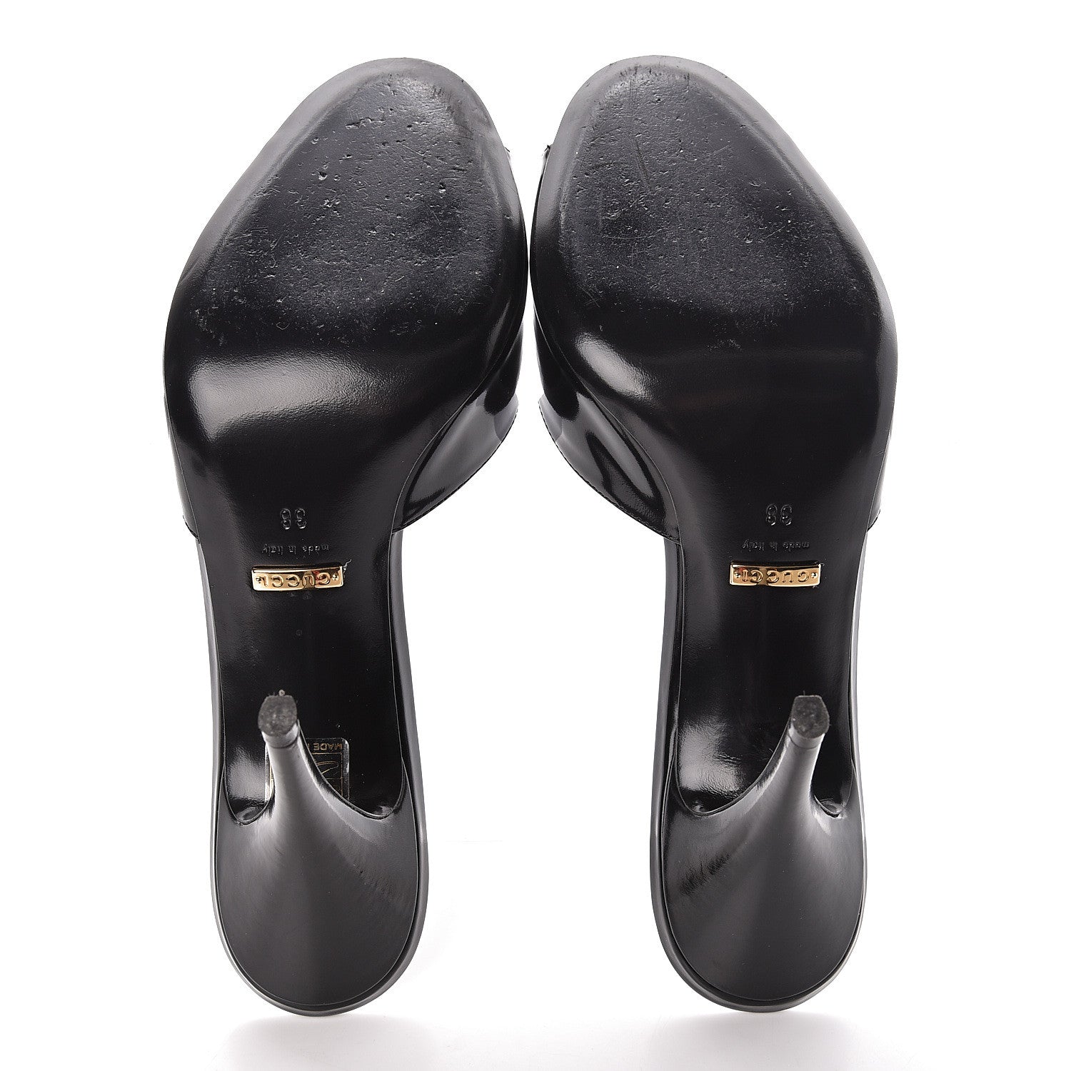 Gucci Polished Calfskin Scarlet Mid Heel Slide Sandals 38 Black 9 of 12