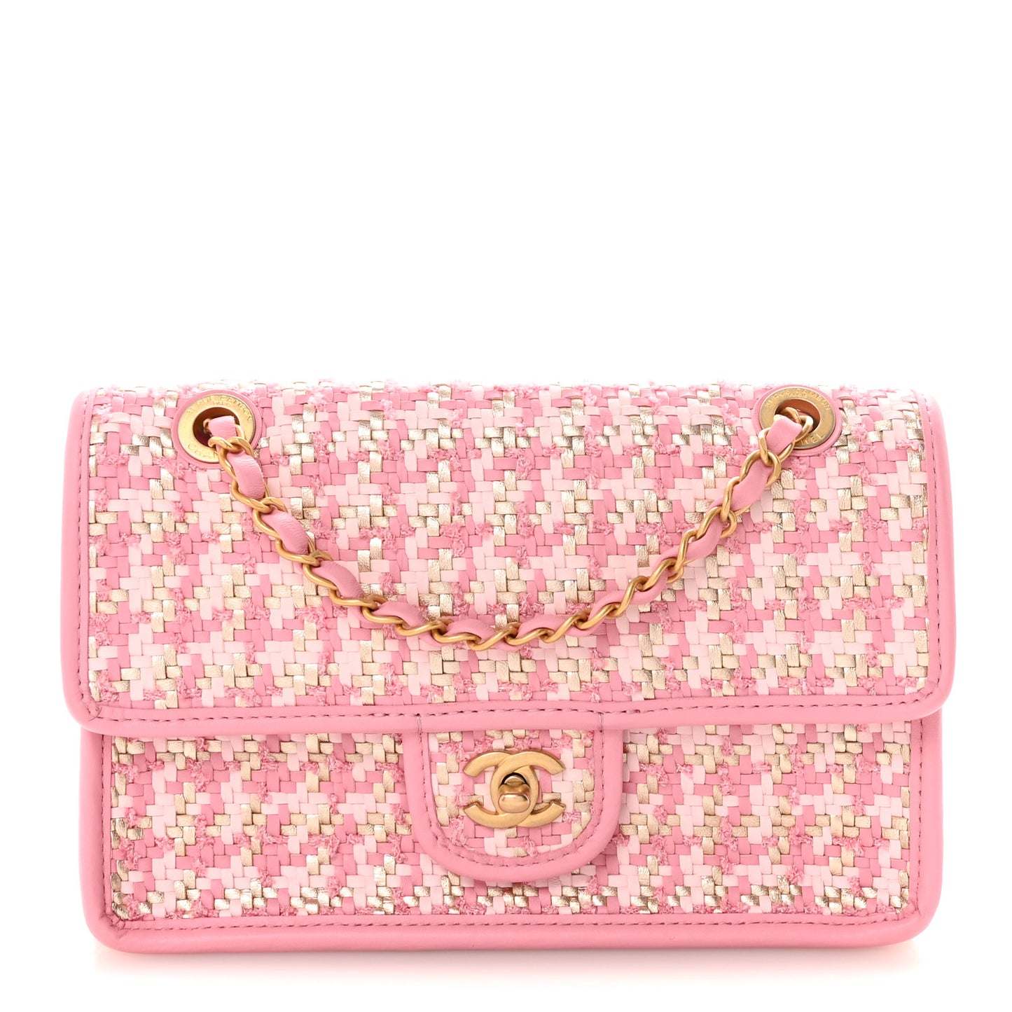 Metallic Lambskin Viscose Woven Flap Pink Gold