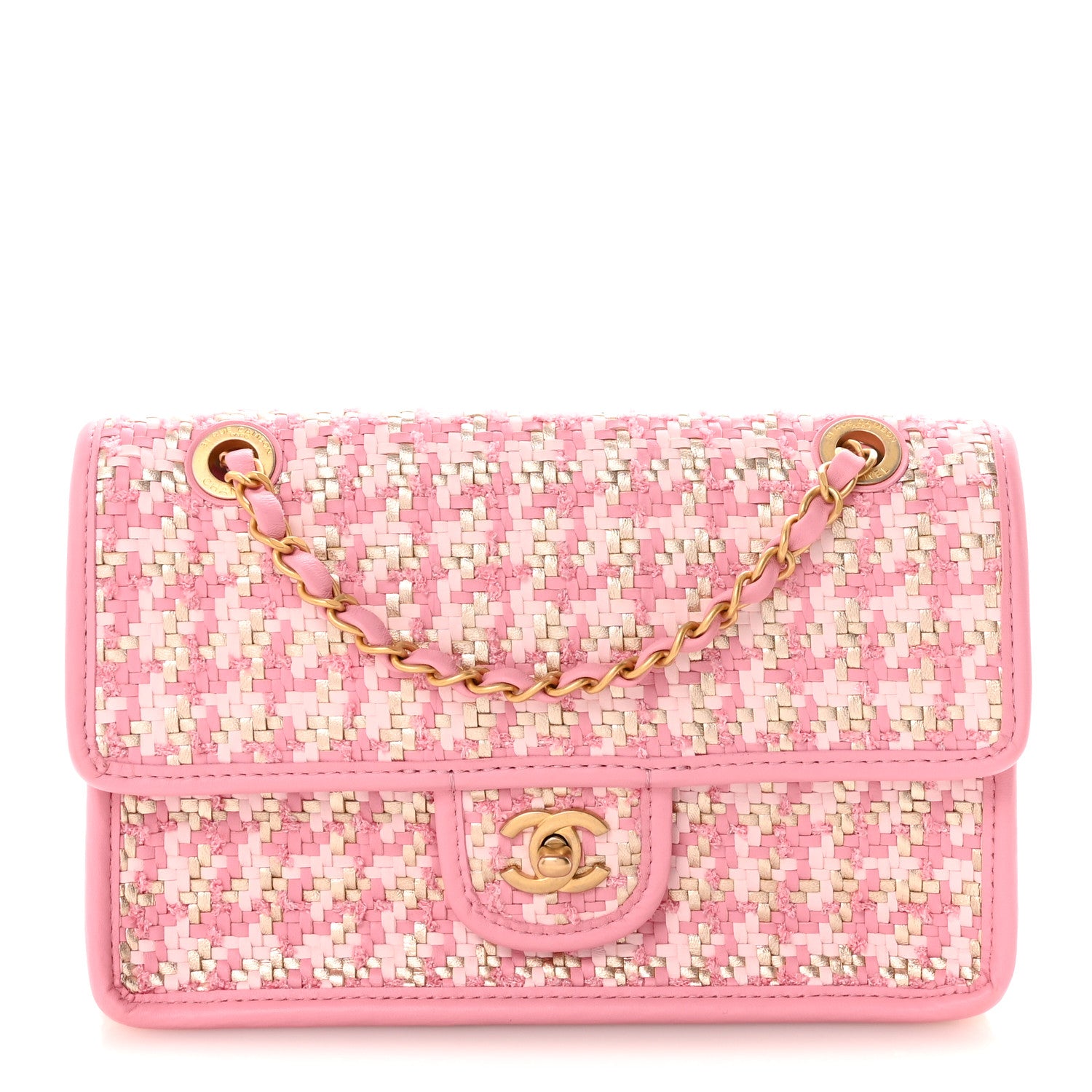 Chanel Metallic Lambskin Viscose Woven Flap Pink Gold 1 of 10
