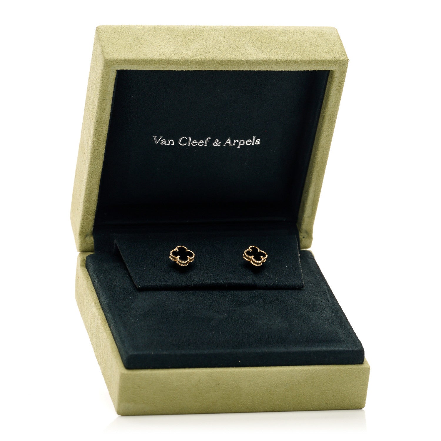 Van Cleef & Arpels 18K Yellow Gold Black Onyx Sweet Alhambra Earrings 5 of 5