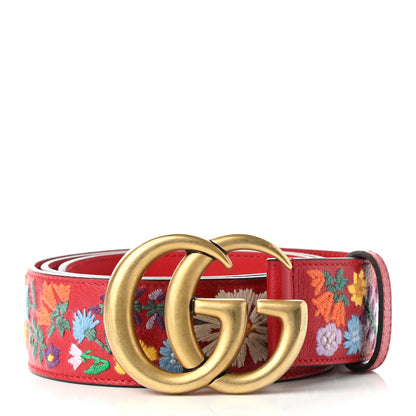 Gucci Textured Calfskin Flower Embroidered Double G 40mm Belt 90 36 Hibiscus Red 1 of 3