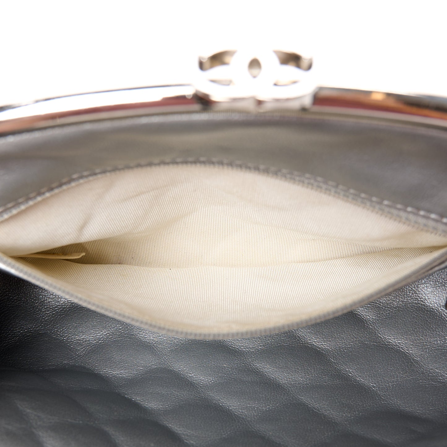 Metallic Aged Calfskin Quilted Timeless Clutch Silver