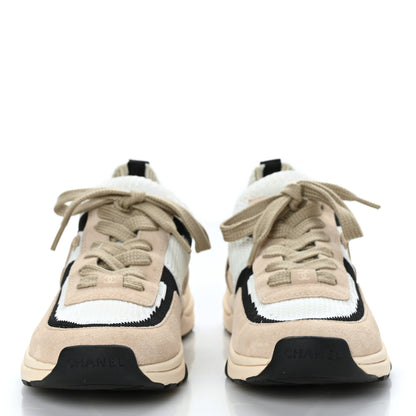 Chanel Mesh Suede Fabric Womens CC Sneakers 38 Light Pink White Black 3 of 8