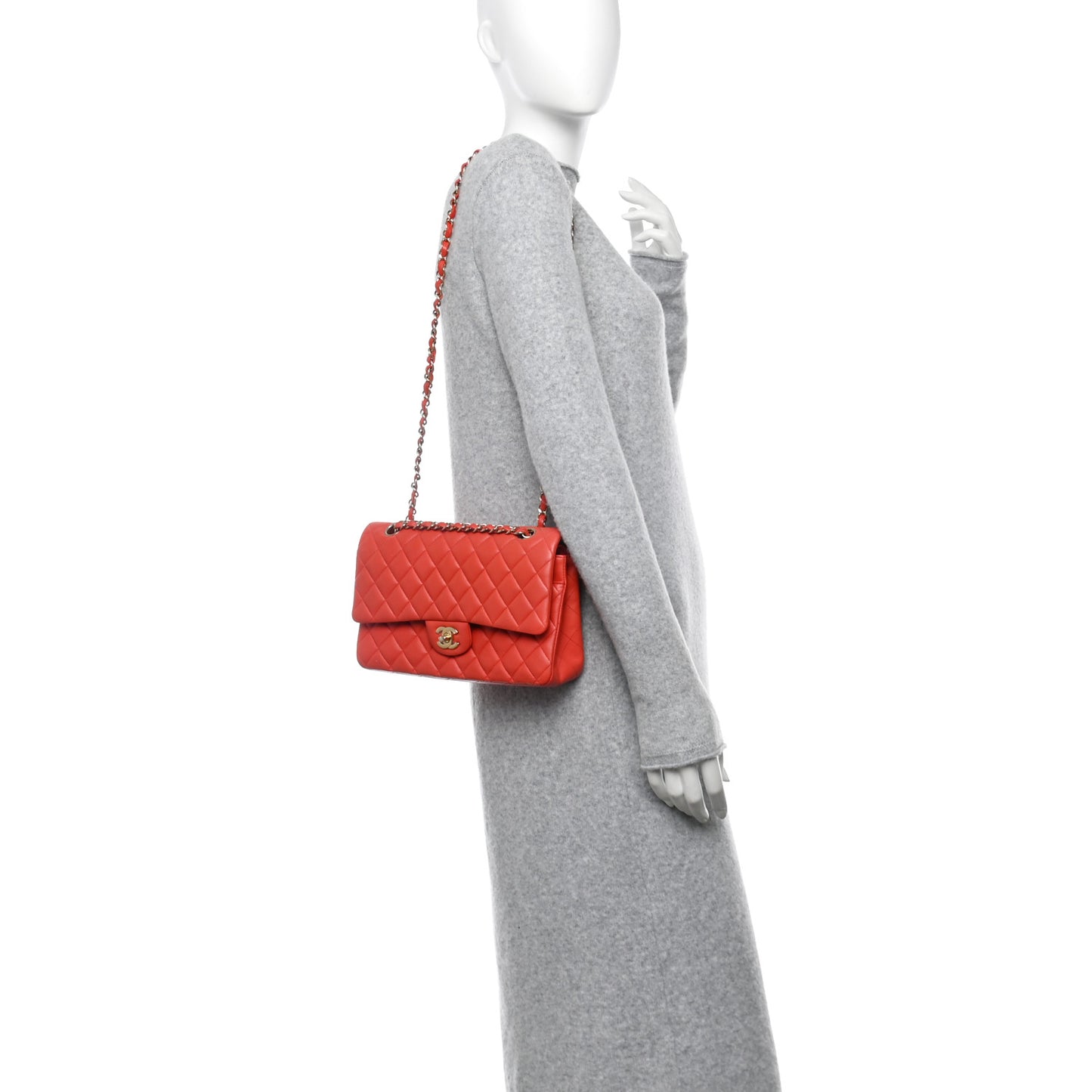 Lambskin Quilted Medium Double Flap Red