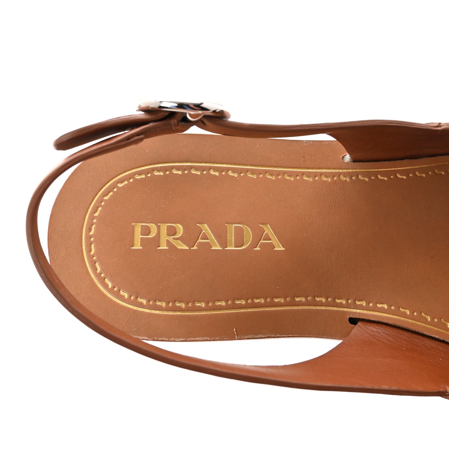 Prada Natural Calfskin Crystal Slingback Sandals 37.5 Brandy 8 of 9