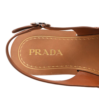 Prada Natural Calfskin Crystal Slingback Sandals 37.5 Brandy 8 of 9