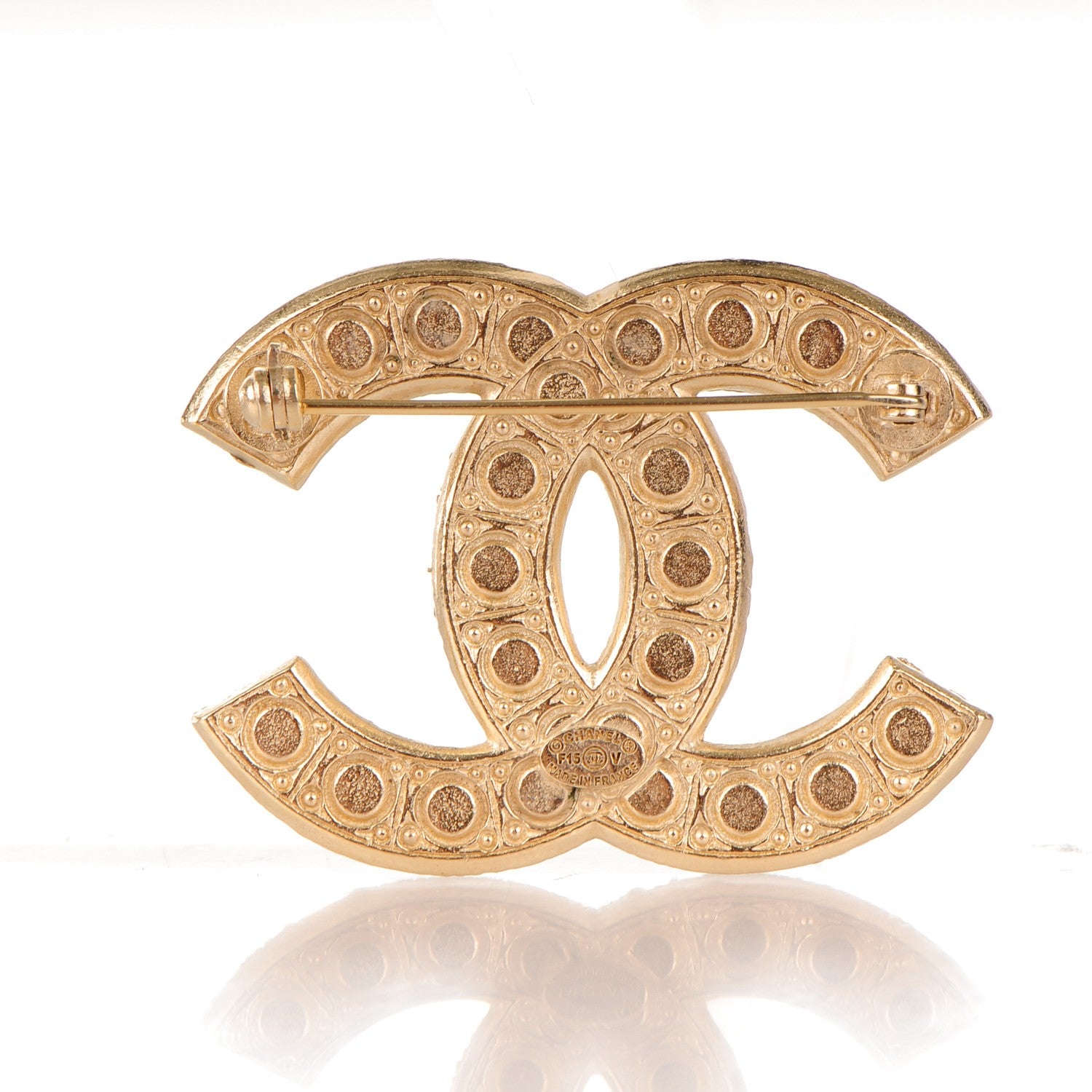 Chanel Pearl Crystal CC Brooch Gold 3 of 4