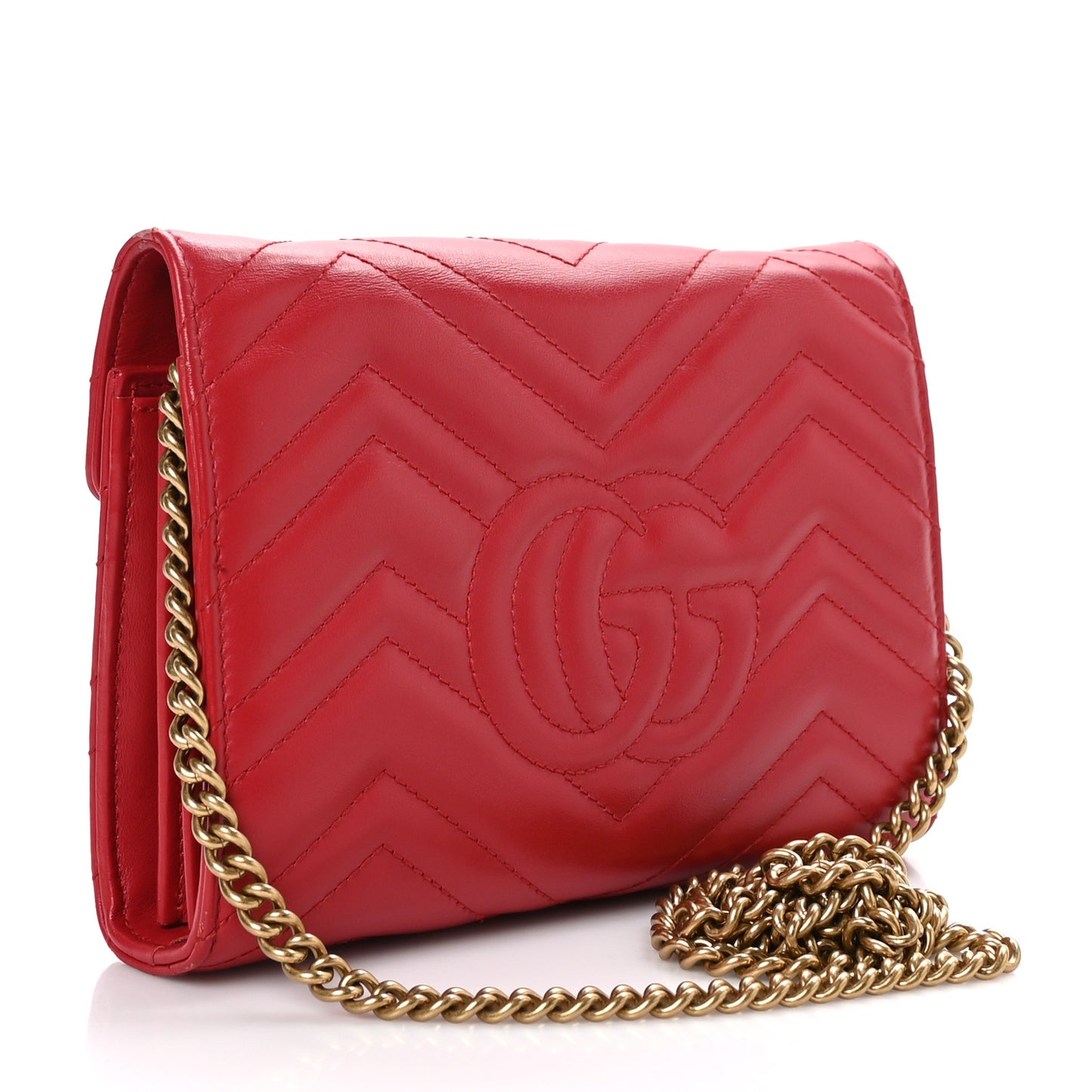 Calfskin Matelasse GG Marmont Chain Wallet Hibiscus Red