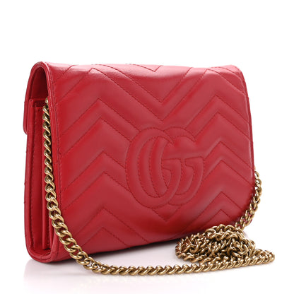 Gucci Calfskin Matelasse GG Marmont Chain Wallet Hibiscus Red 3 of 11