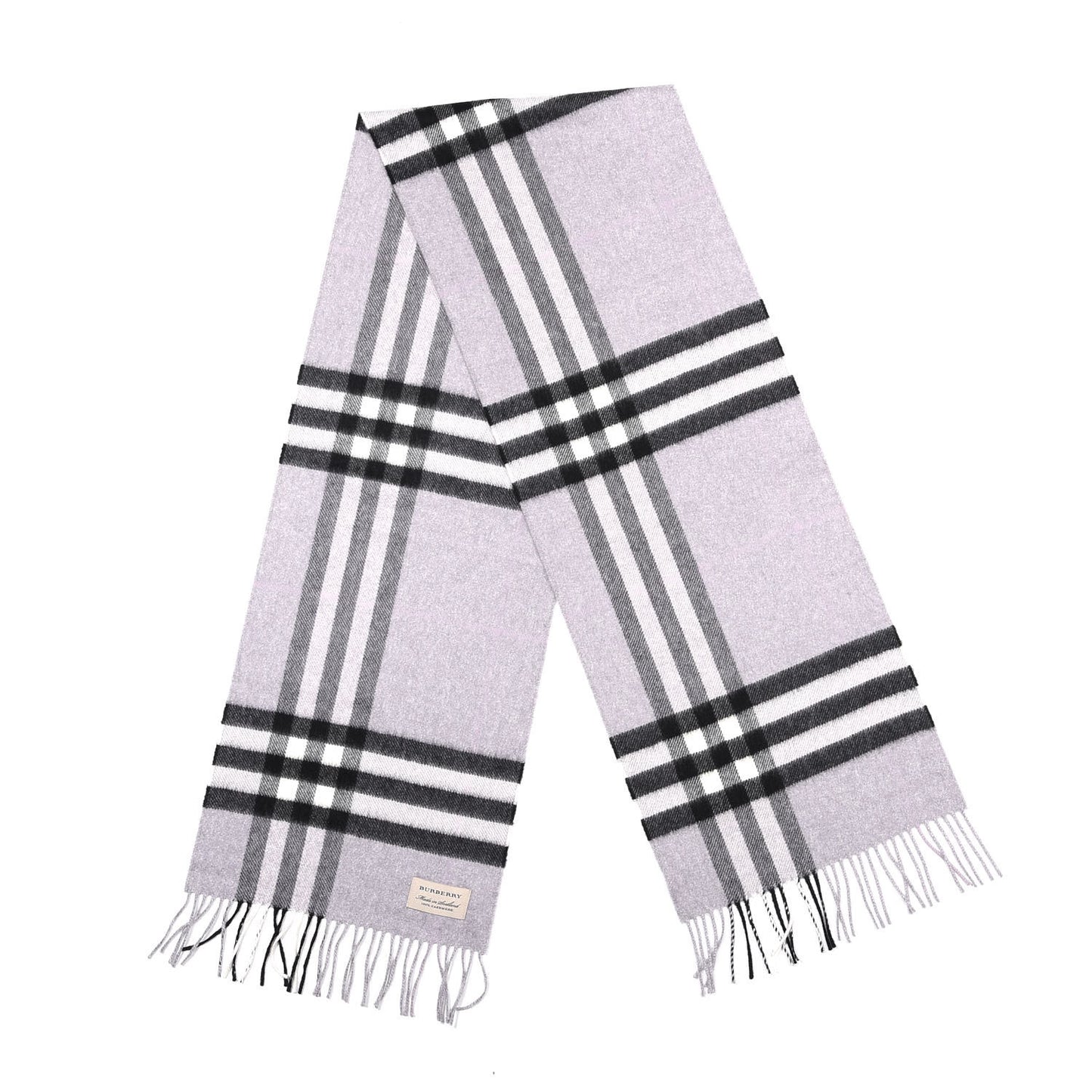 Cashmere Giant Check Fringe Scarf Lilac