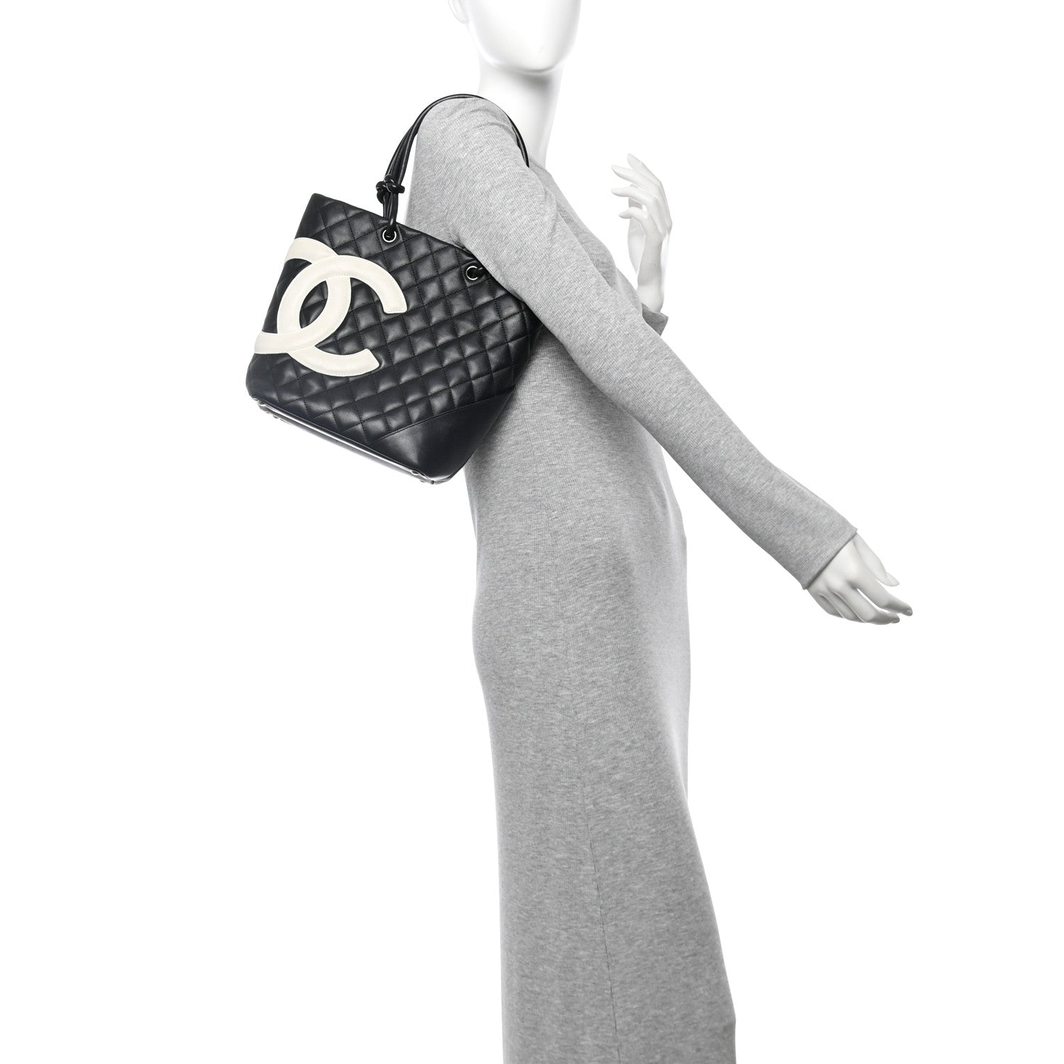 Chanel Calfskin Quilted Medium Cambon Tote Black White 2 of 13