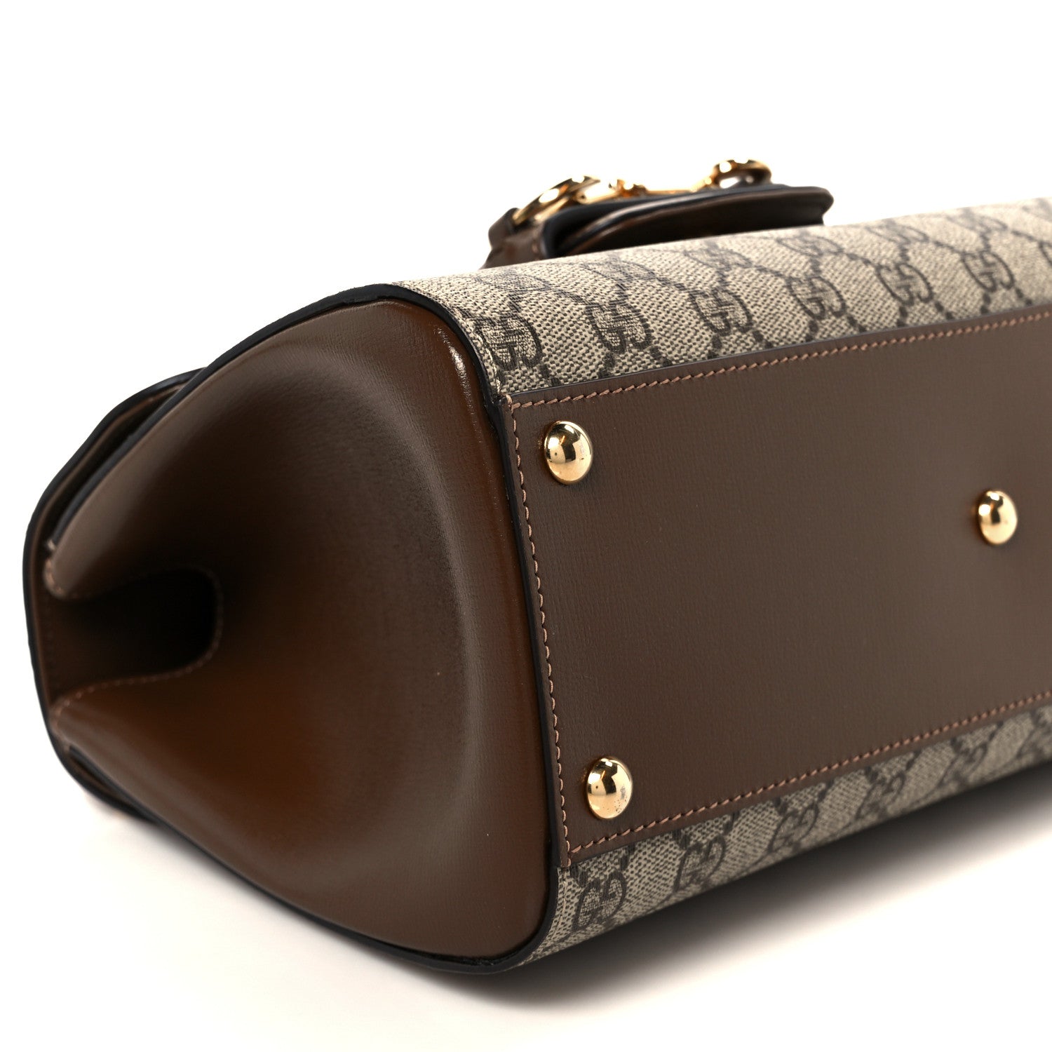 Gucci GG Supreme Monogram Calfskin Medium Horsebit 1955 Top Handle Bag Beige Ebony Brown Sugar 10 of 11