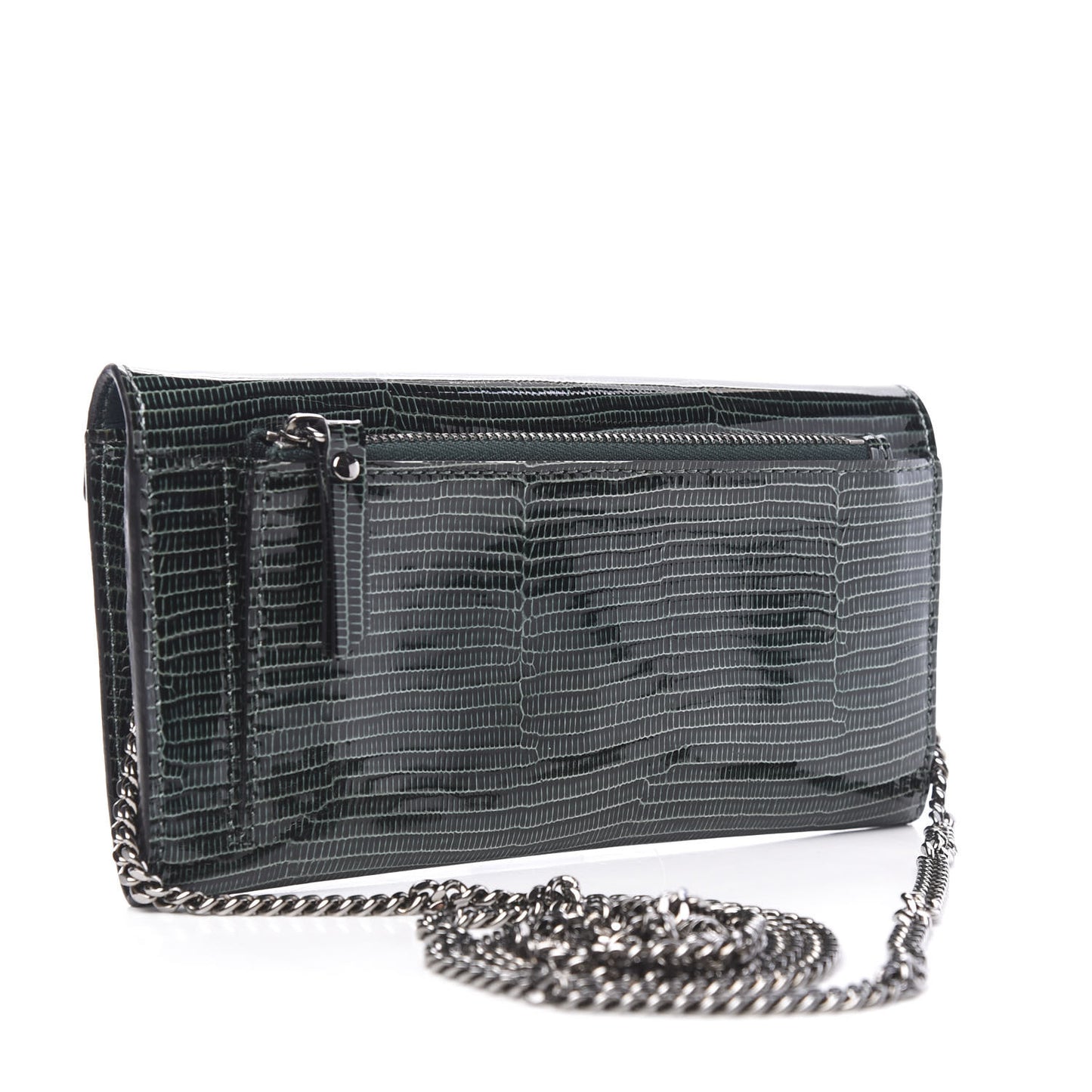 Patent Lizard Embossed Chain Clutch Green
